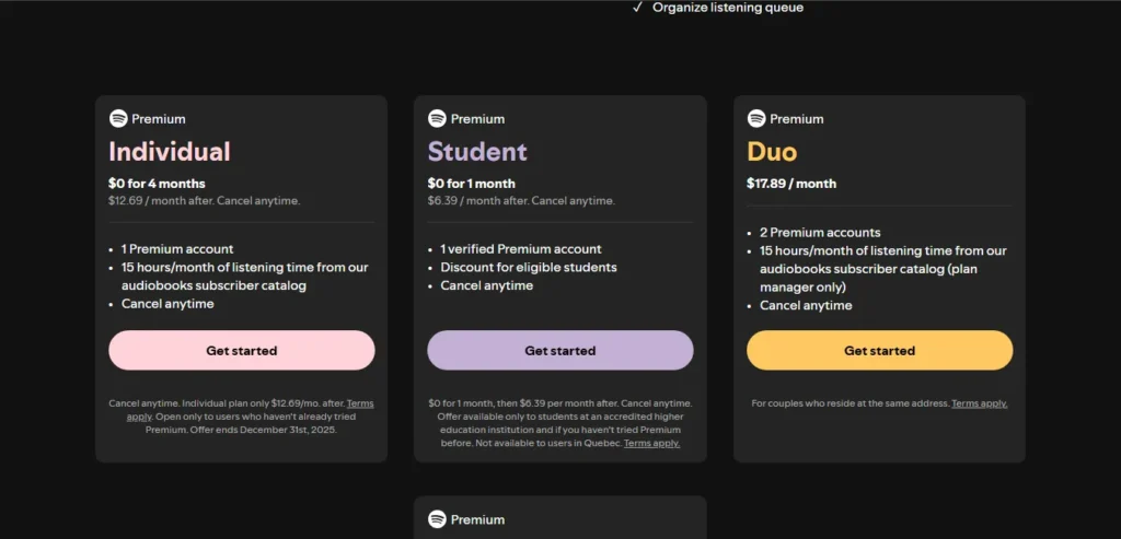spotify premium plans