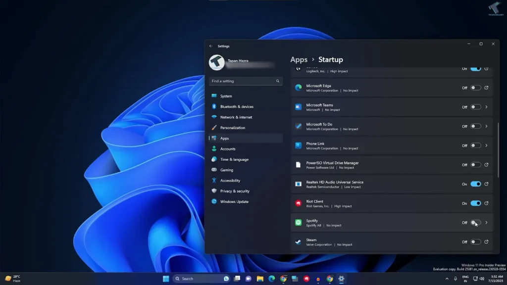 Find Startup: On the right-hand side of the Apps menu, click on the option labeled Startup.